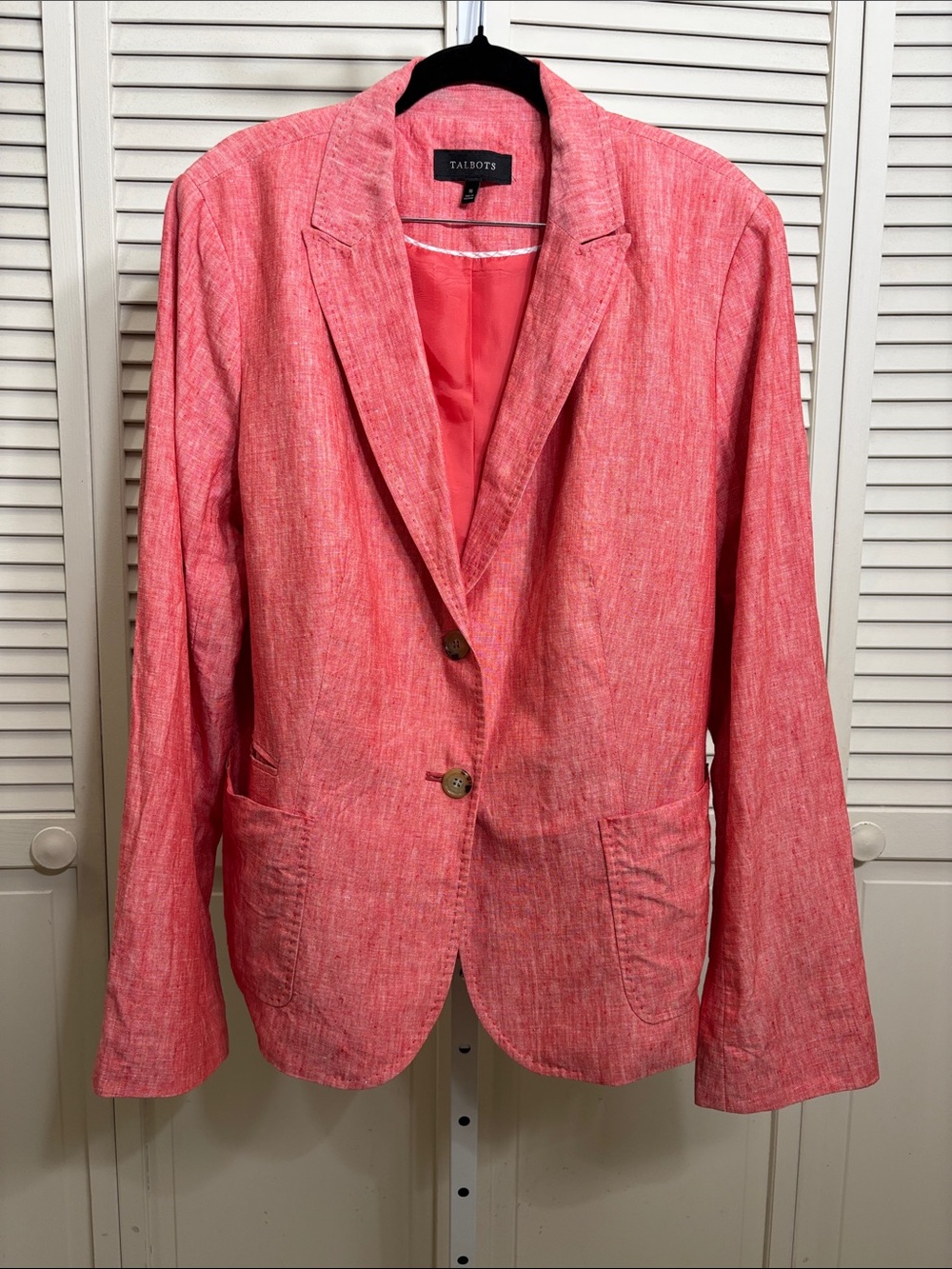Talbots Coral-Pink Linen-Blend Blazer Size 16